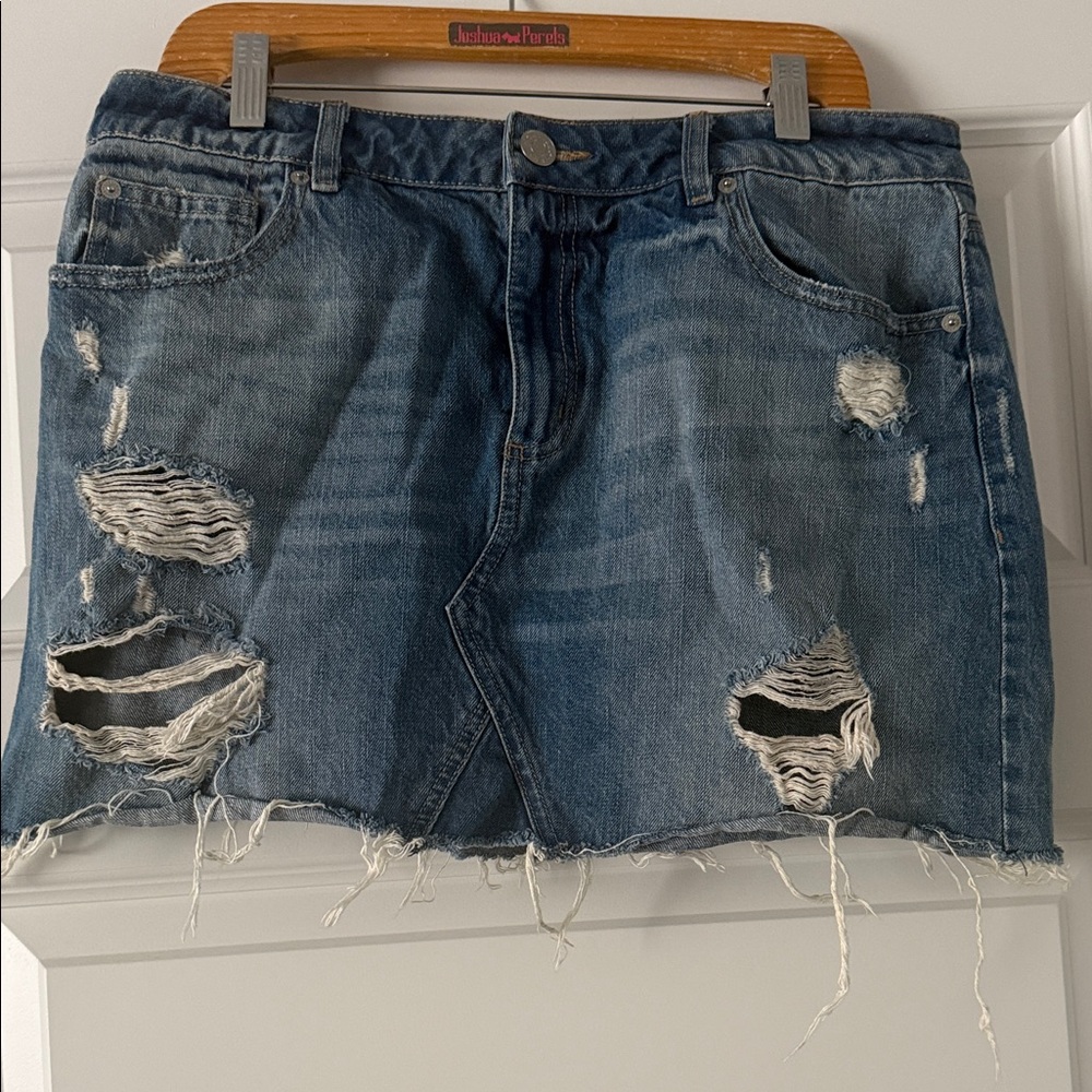Garage Blue Distressed Denim Skirt